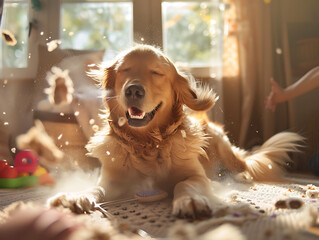 Golden Retriever Enjoying a Sunny Day and a Brushing