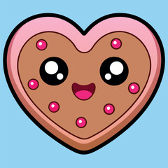 Obraz premium Cute Heart Cookie Character Vector Graphic Illustration