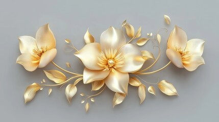 Ornate gold flowers on a gray background.