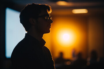 Silhouette of a tech CEO delivering a presentation