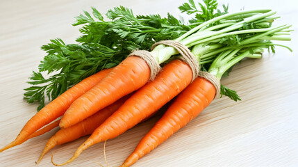 Bunch Of Fresh Carrots On Light Wood Background