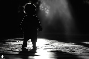 Silhouette of a toddler taking their first steps