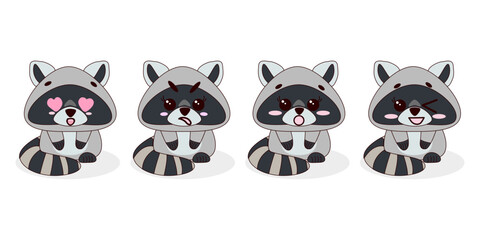 Cute wild Raccoon on a white background.