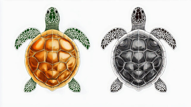 Coloring page with two cute turtle