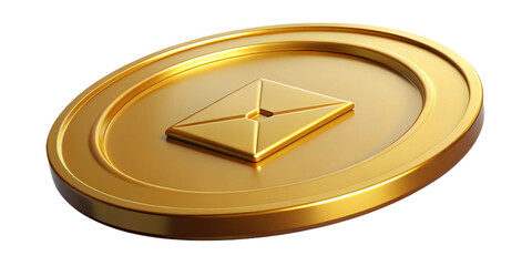 Golden coin with square symbol isolated on transparent background, representing wealth and value