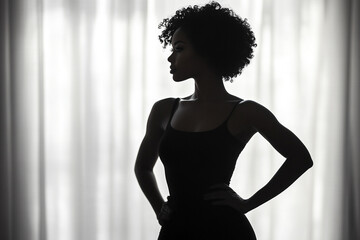 Silhouette of a woman standing confidently with hands on hips