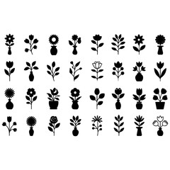 Floral Symphony in Silhouette: A collection of diverse floral silhouettes, each a unique representation of botanical beauty. These forms invite the eye to explore the graceful forms of nature.