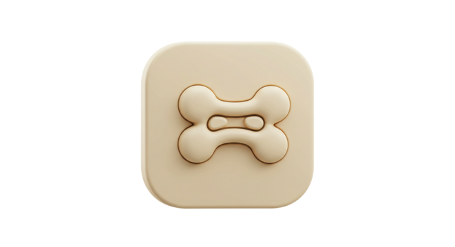 Playful bone icon set in a rounded square hinting at pet care and digital fun in a clean on transparent background
