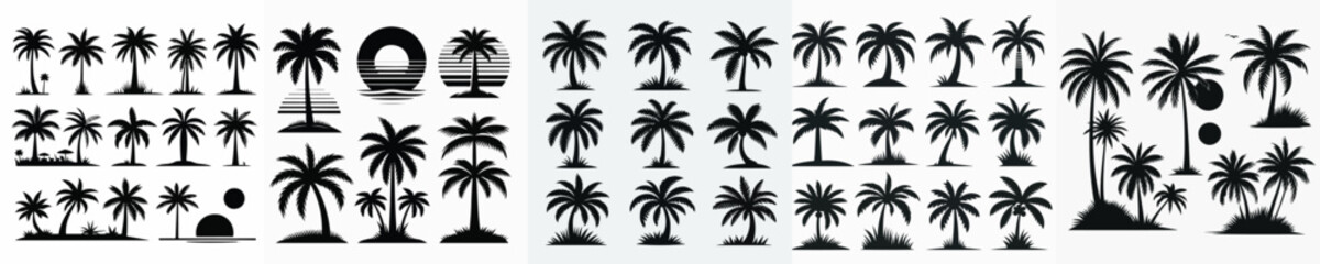 Vector set image silhouette of coconut tree.