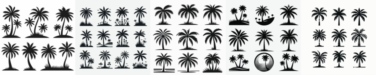 Vector set image silhouette of coconut tree.