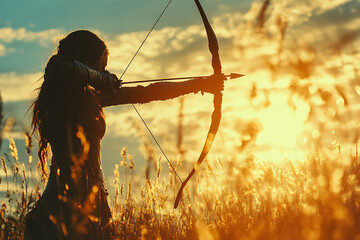 Silhouette of an archer aiming an enchanted bow