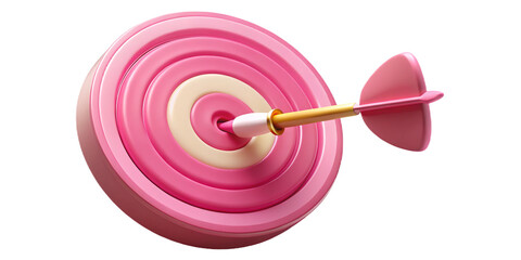 Pink target with arrow hitting the bullseye isolated on transparent background