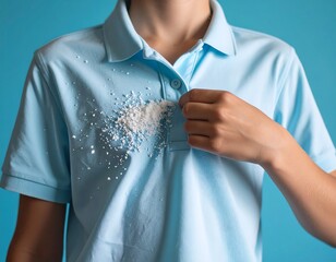 Light blue polo shirt with white stain