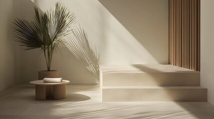 Minimalist interior design with natural light and wood accents