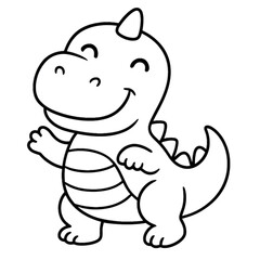 Fototapeta premium Happy Dinosaur Cartoon: A cheerful cartoon dinosaur smiles and waves, perfect for children's books, cards, and educational materials. 