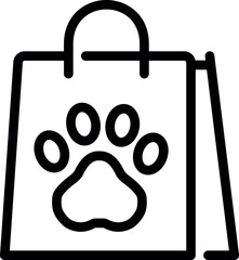 Outline pet shopping bag icon with paw-print label