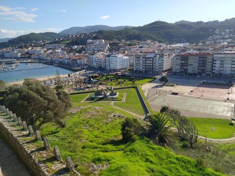 panoramic view of baiona, pontevedra, from the parador