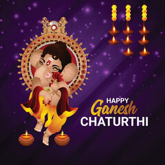 Ganesh chaturthi cartoonist character on purple background