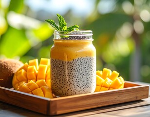Mango chia pudding in a jar