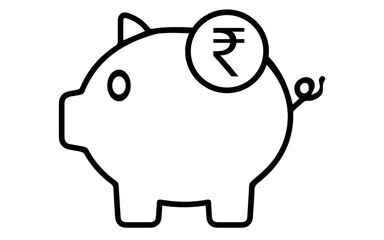 Piggy bank icon with rupee sign, png image of piggy bank and rupee symbol, vector piggy bank icon illustration