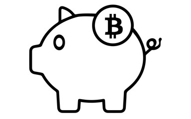 Piggy bank icon with bitcoin sign, png image of piggy bank and bitcoin symbol, vector piggy bank icon illustration