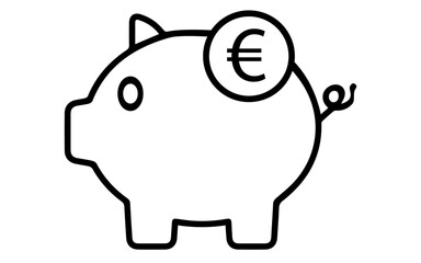 Piggy bank icon with euro sign, png image of piggy bank and euro symbol, vector piggy bank icon illustration