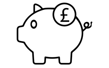 Piggy bank icon with pound sign, png image of piggy bank and pound symbol, vector piggy bank icon illustration