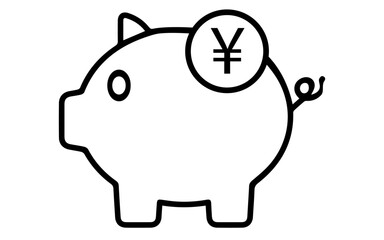 Piggy bank icon with yen sign, png image of piggy bank and yen symbol, vector piggy bank icon illustration
