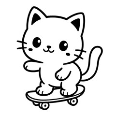 Obraz premium Kitten on a Skateboard: An endearing, cute kitten enjoys a ride on a skateboard. The vector design captures joy and a spirit of playfulness.