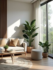 Contemporary living room interior with plants