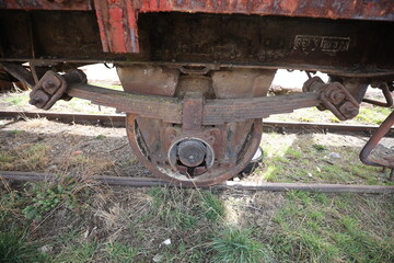 Abandoned old railway wagons at station, old train wagons in an abandoned station