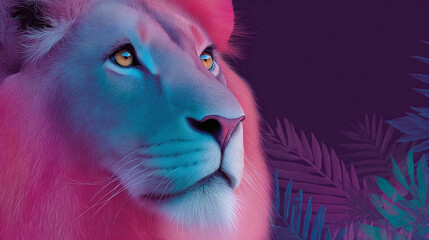 beautiful beast lion in neon colors