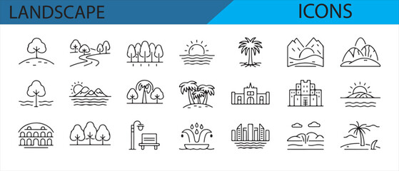 Landscape-themed icons including natural and urban environments.