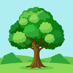 Flat green cartoon tree standing vector illustration with transparent background