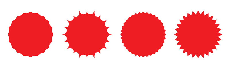 Set of red starburst, sunburst badges. Design elements - best for sale sticker, price tag, quality mark. Flat vector illustration isolated on white background.