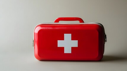 Fototapeta premium A red first aid kit with a white cross symbol