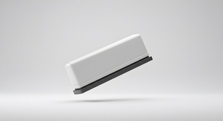 Product Mockup: Sleek White Rectangular Object on Black Base, Minimalist Design Studio Shot