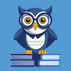 Obraz premium Owl mascot perched on a stack of research books, symbolizing wisdom and study in an educational setting
