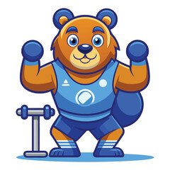 Obraz premium Bear mascot works with rehabilitation specialist in therapy session promoting fitness and well-being for animal rehabilitation