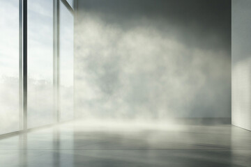 Transparent fog behind glass wall, product spotlight  