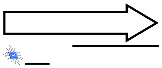 Circuit chip labeled AI paired with bold arrow indicating progress, innovation, and technology. Ideal for artificial intelligence, innovation, progress, technology, automation, data simple landing