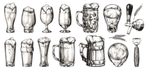 Variety of beer glasses and mugs on display