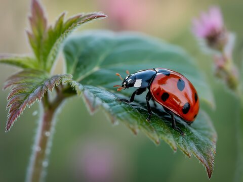 Ladybug Perched On A Green Leaf