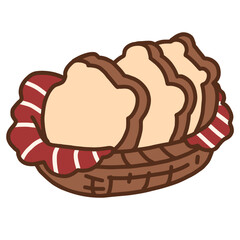 Bread in a Basket Cute Hand Drawn Illustration