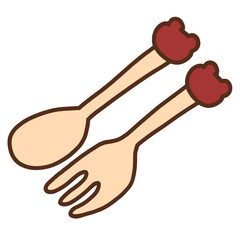 Fork and Spoon Set Cute Hand Drawn Illustration