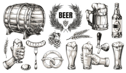 Craft beer elements and traditional brewing tools