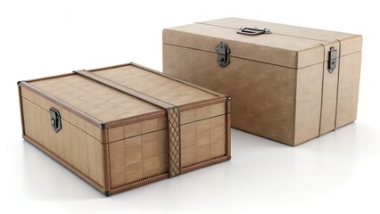 Two vintage wooden storage boxes on white background