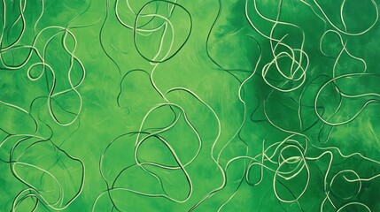 Abstract green background with thin, tangled, white lines.