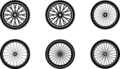 Set of wheel silhouette vector illustration on transparent background, Cycle Wheel