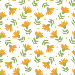 Abstract simple background, summer theme. Seamless pattern with flowers and leaves. A summer texture for the design.